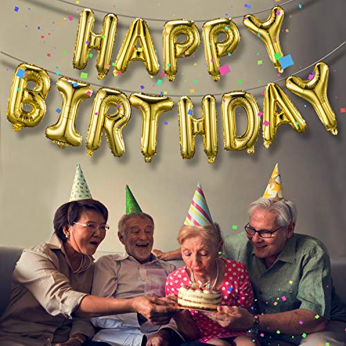 Happy Birthday Banner (3D Gold Lettering) Mylar Foil Letters | Inflatable Party Decor and Event Decorations for Kids and Adults | Reusable, Ecofriendly Fun Happy Birthday Banner (3D Gold Lettering) Mylar Foil Letters | Inflatable Party Decor and Event Decorations for Kids and Adults | Reusable, Ecofriendly Fun